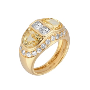 Pre-Owned and Vintage Jewellery 18ct Yellow Gold, Halfmoon Yellow Sapphire & Diamond Ring