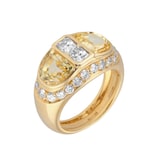 Pre-Owned and Vintage Jewellery 18ct Yellow Gold, Halfmoon Yellow Sapphire & Diamond Ring - Ring Size N