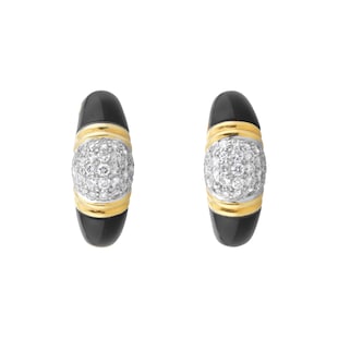 Pre-Owned and Vintage Jewellery Vintage 14ct Yellow Gold, Onyx & Diamond Earrings