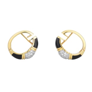 Pre-Owned and Vintage Jewellery Vintage 14ct Yellow Gold, Onyx & Diamond Earrings