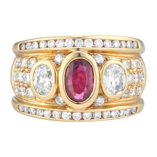 Pre-Owned and Vintage Jewellery 18ct Yellow Gold Ruby & Diamond Ring