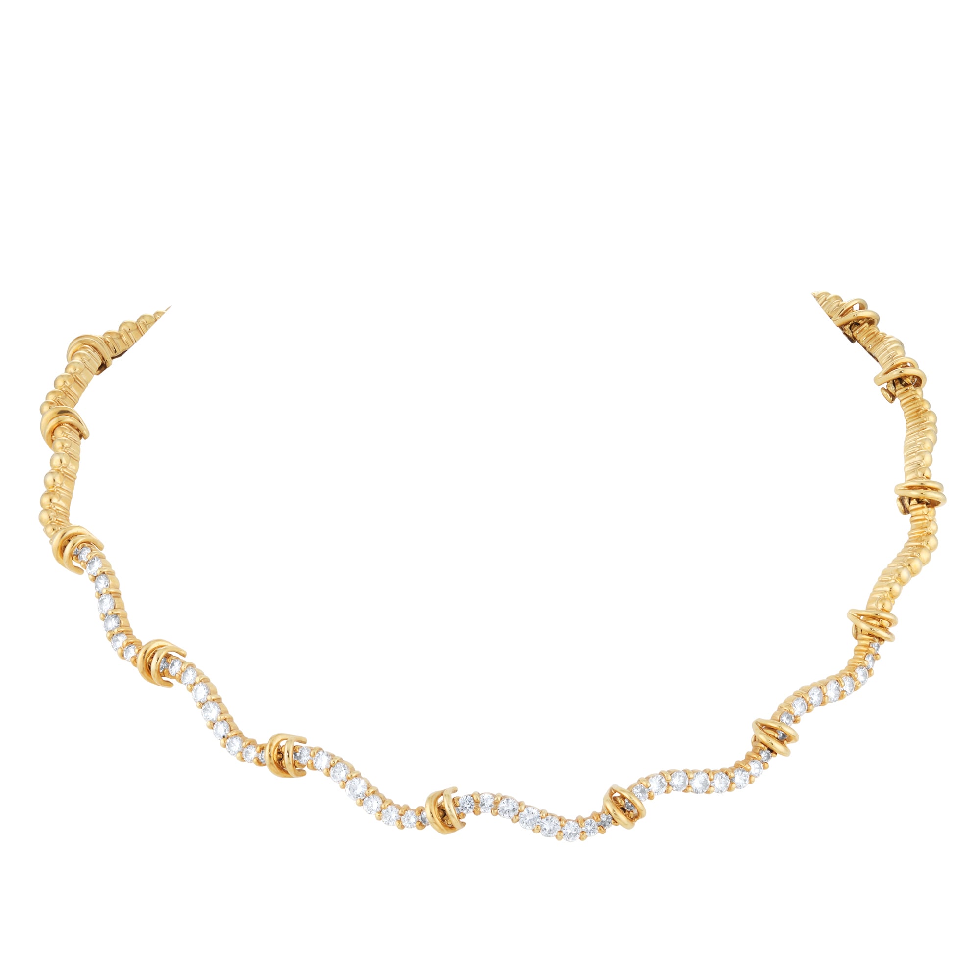 Pre-Owned and Vintage Jewellery 14ct Yellow Gold and Diamond Wavey Tennis Necklace