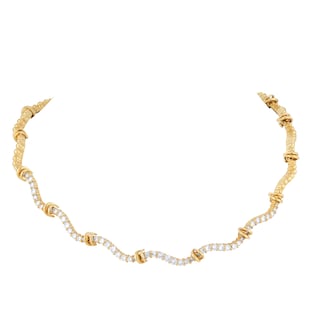 Pre-Owned and Vintage Jewellery 14ct Yellow Gold and Diamond Wavey Tennis Necklace