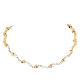 21250484 - 14ct Yellow Gold and Diamond Wavey Tennis Necklace