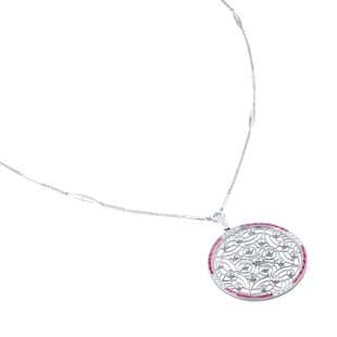 Pre-Owned and Vintage Jewellery 900 Platinum Art Deco Ruby & Diamond Pendant