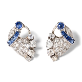 Vintage And Estate Jewelry Vintage 1910's Platinum 3.14cttw Diamond & 1.30cttw Sapphire Stud Earrings
