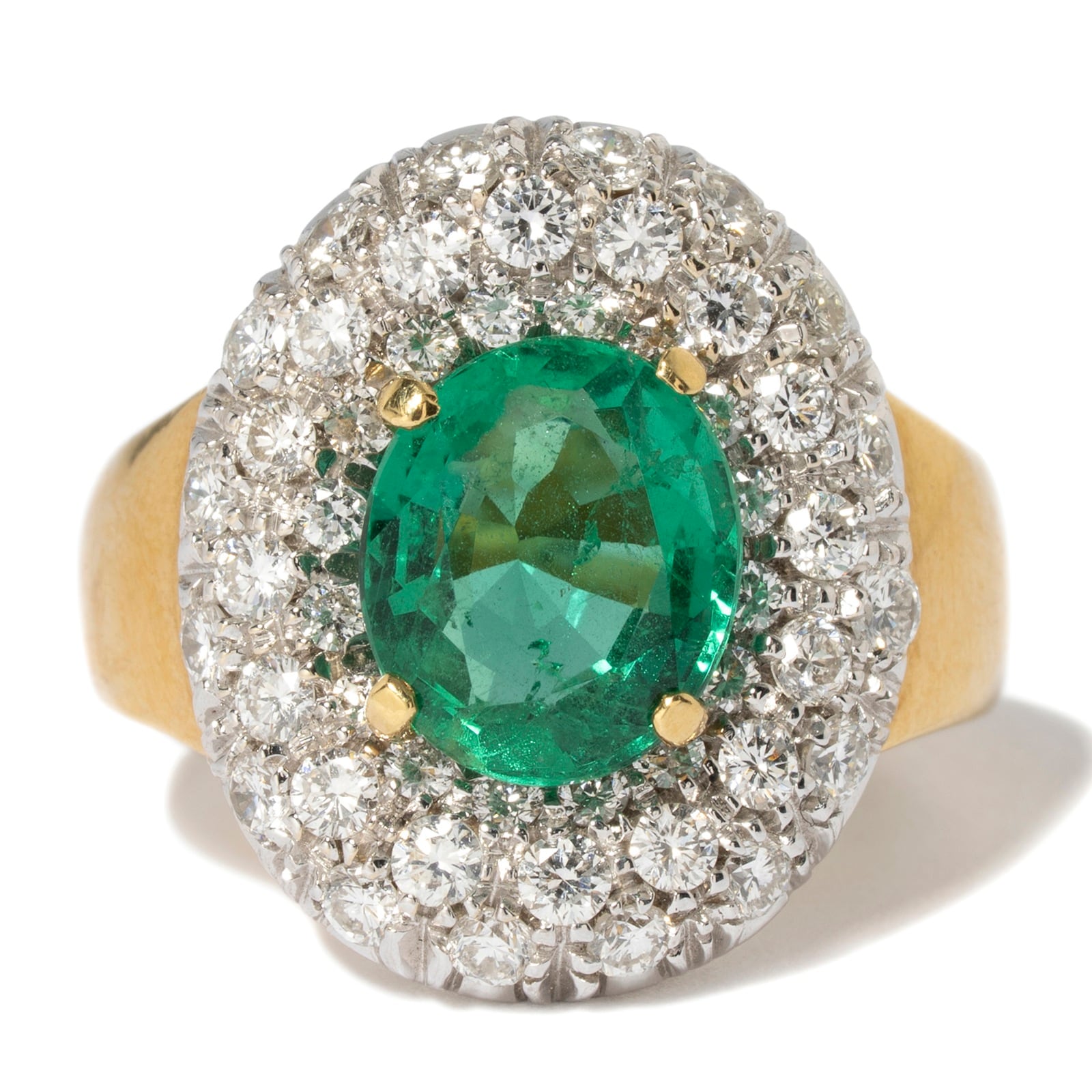 Vintage And Estate Jewelry Vintage 18K Yellow & White Gold Diamond & Emerald Ring - Ring Size 6.5
