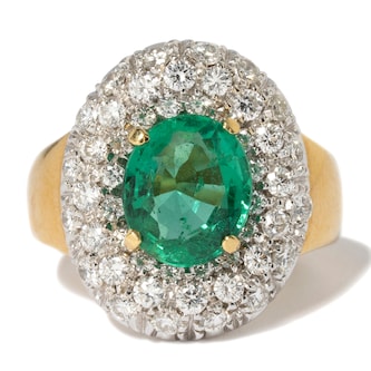 Vintage And Estate Jewelry Vintage 18K Yellow & White Gold Diamond & Emerald Ring - Ring Size 6.5