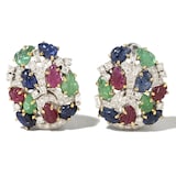 Vintage And Estate Jewelry Vintage 18K Yellow Gold 0.95cttw Diamond & Multi Gemstone Stud Earrings