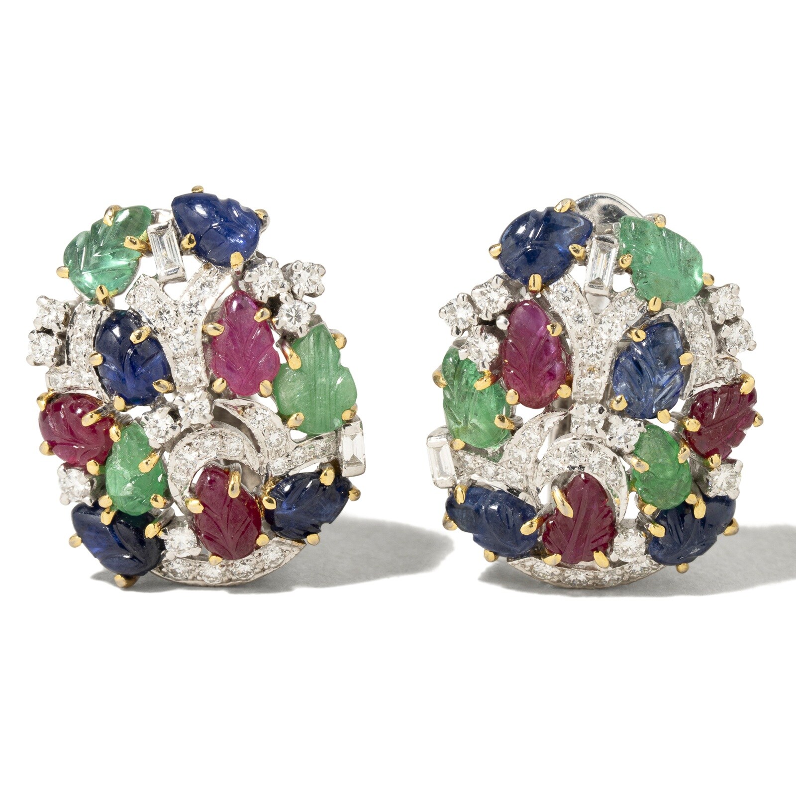 Vintage And Estate Jewelry Vintage 18K Yellow Gold 0.95cttw Diamond & Multi Gemstone Stud Earrings