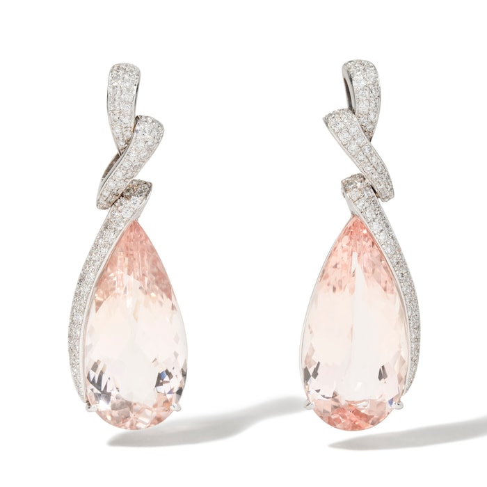 Vintage And Estate Jewelry Contemporary 18K White Gold 1.45cttw Diamond & 27.00cttw Morganite Drop Earrings
