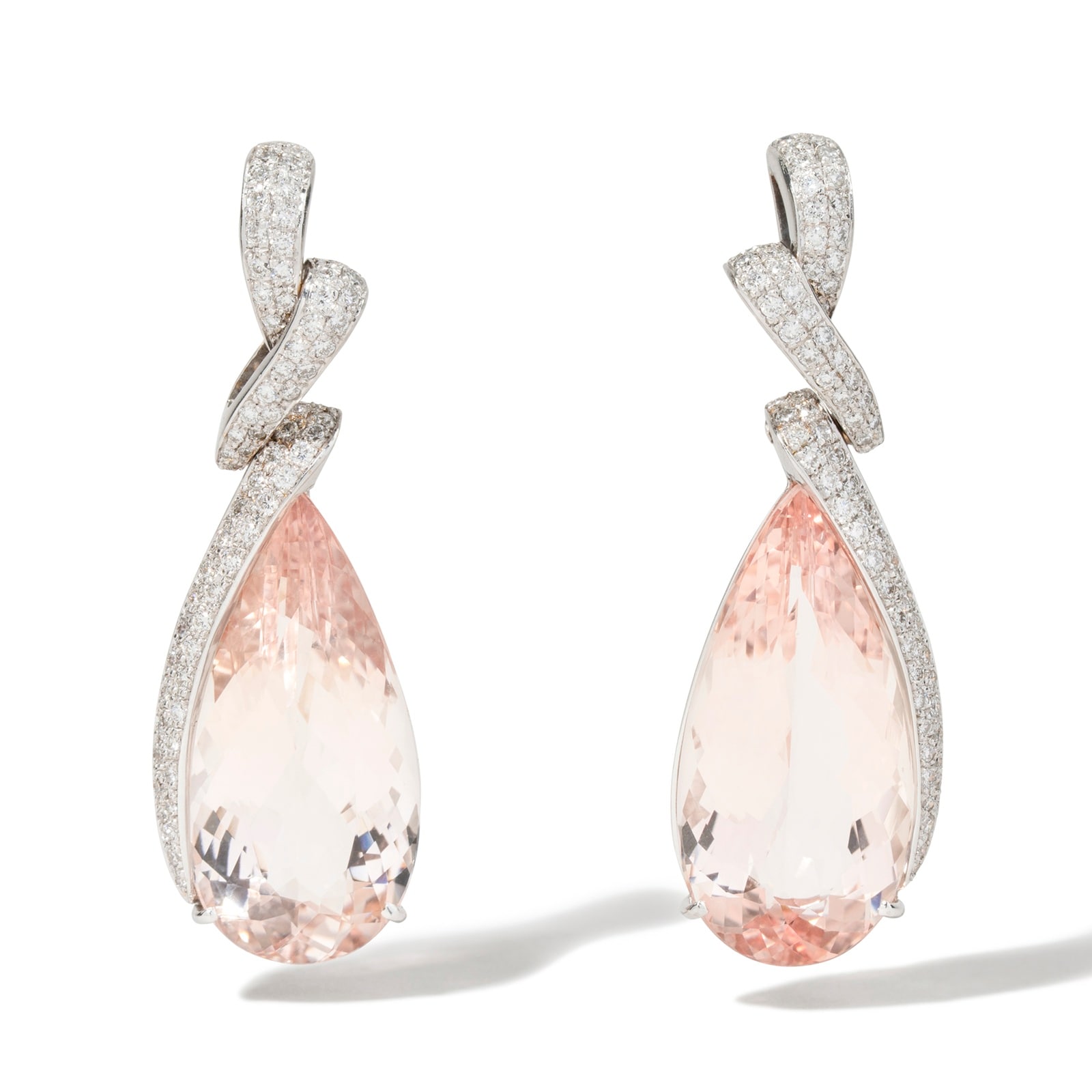 Vintage And Estate Jewelry Contemporary 18K White Gold 1.45cttw Diamond & 27.00cttw Morganite Drop Earrings