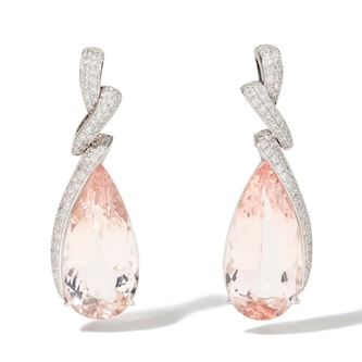 Vintage And Estate Jewelry Contemporary 18K White Gold 1.45cttw Diamond & 27.00cttw Morganite Drop Earrings