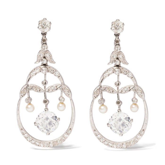 Vintage And Estate Jewelry Antique Platinum 3.20cttw Diamond & Pearl Drop Earrings