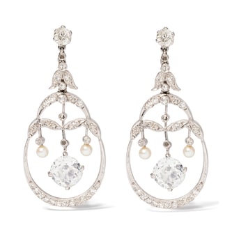 Vintage And Estate Jewelry Antique Platinum 3.20cttw Diamond & Pearl Drop Earrings