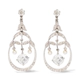 Vintage And Estate Jewelry Antique Platinum 3.20cttw Diamond & Pearl Drop Earrings