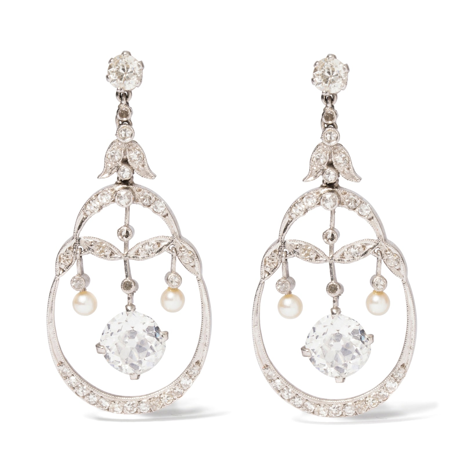 Vintage And Estate Jewelry Antique Platinum 3.20cttw Diamond & Pearl Drop Earrings