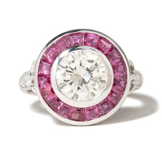 Vintage And Estate Jewelry Contemporary 18K White Gold 1.92cttw Diamond & 2.00cttw Ruby Ring - Ring Size 6.5