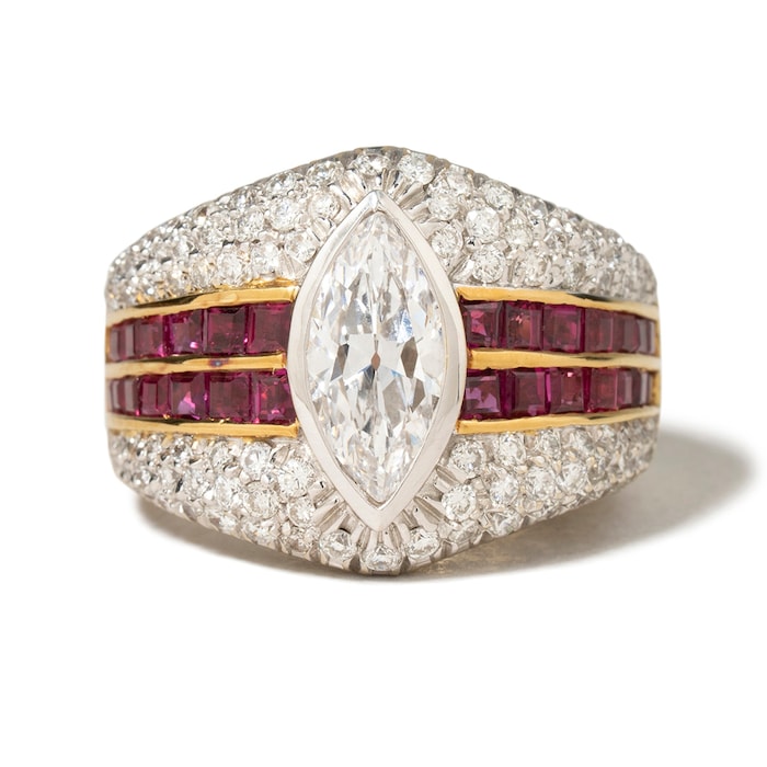 Vintage And Estate Jewelry Contemporary 18K Yellow & White Gold 2.55cttw Diamond & 2.80cttw Ruby Ring - Ring Size 7