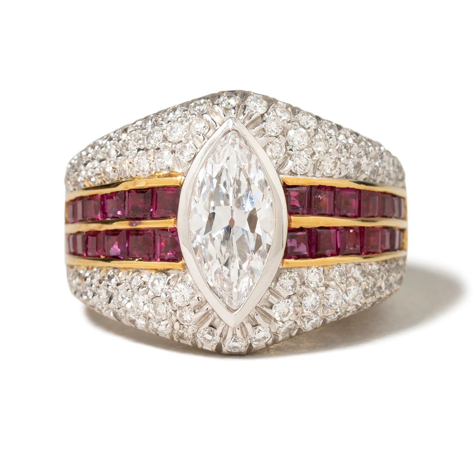 Vintage And Estate Jewelry Contemporary 18K Yellow & White Gold 2.55cttw Diamond & 2.80cttw Ruby Ring - Ring Size 7