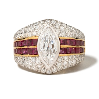 Vintage And Estate Jewelry Contemporary 18K Yellow & White Gold 2.55cttw Diamond & 2.80cttw Ruby Ring - Ring Size 7