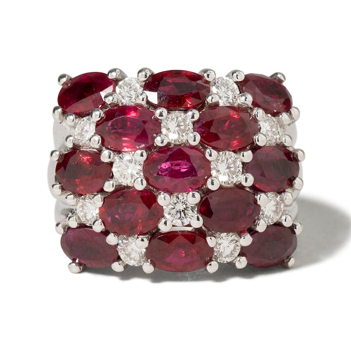 Vintage And Estate Jewelry Contemporary 18K White Gold 1.26cttw Diamond & 7.95cttw Ruby Ring - Ring Size 7