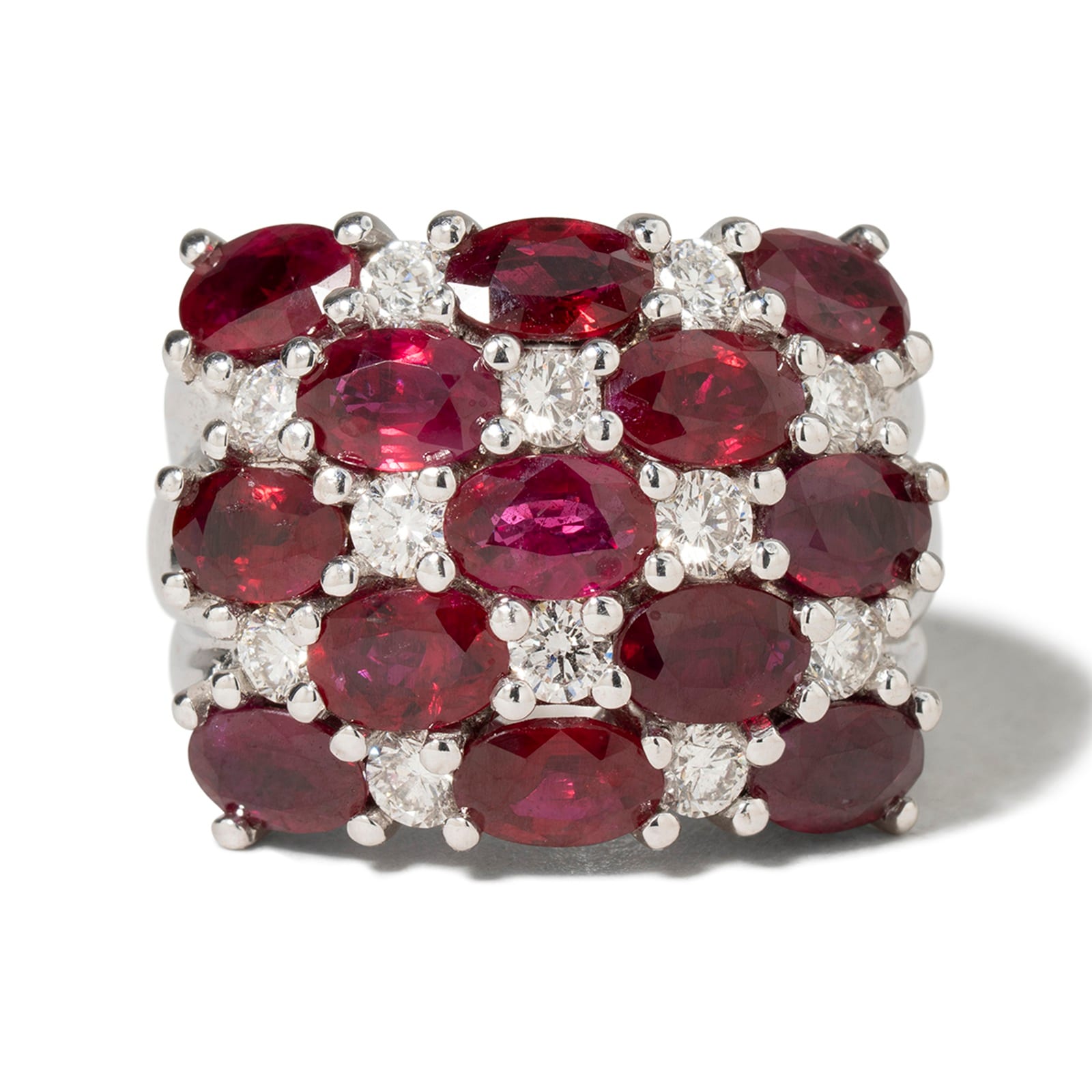 Vintage And Estate Jewelry Contemporary 18K White Gold 1.26cttw Diamond & 7.95cttw Ruby Ring - Ring Size 7