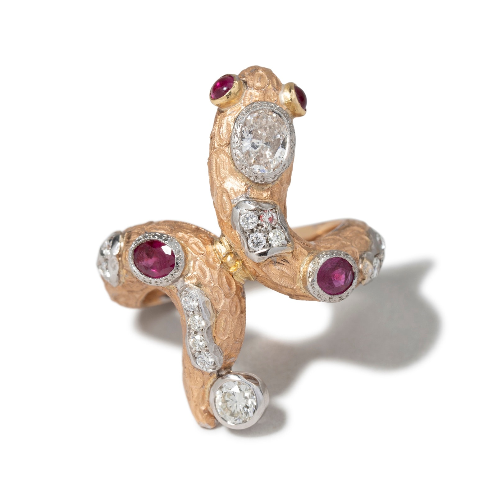 Vintage And Estate Jewelry Contemporary 18K White & Rose Gold 0.89cttw Diamond & 0.72cttw Ruby Ring - Size 7.5