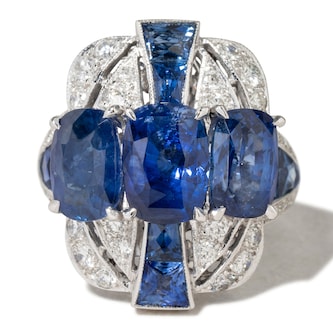 Vintage And Estate Jewelry Vintage 18K White Gold 0.80cttw Diamond & 9.30cttw Sapphire Ring - Ring Size 6