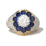 Vintage And Estate Jewelry Contemporary 18K Yellow & White Gold 1.48cttw Diamond & 2.50cttw Sapphire Ring - Ring Size 7