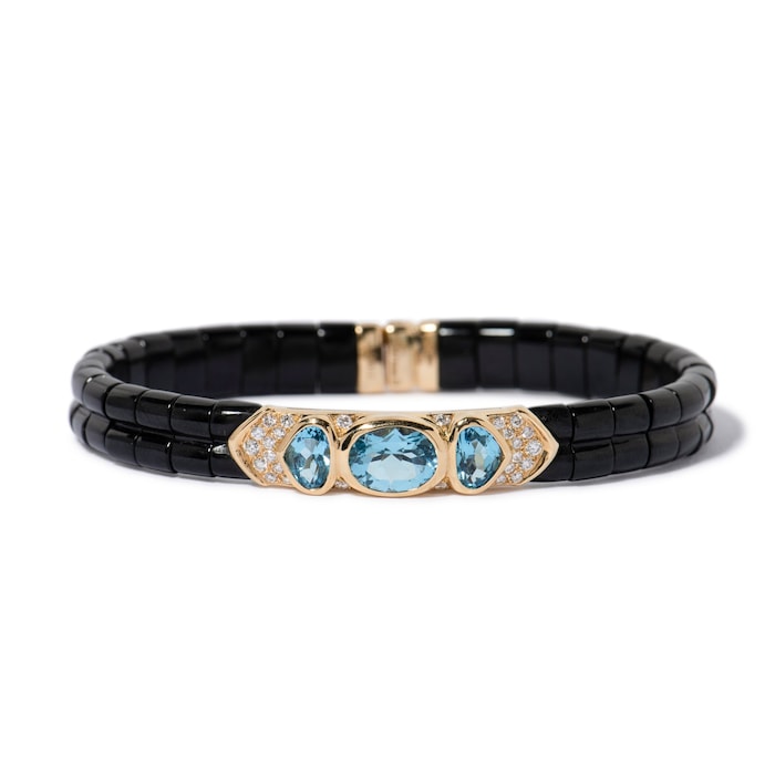 Vintage And Estate Jewelry Vintage 18K Yellow Gold Marina B Diamond & Multi-Color Stone Bracelet
