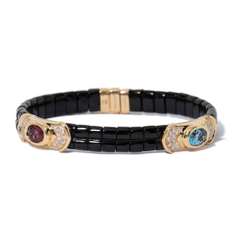 Vintage And Estate Jewelry Vintage 18K Yellow Gold Marina B Diamond & Multi-Color Stone Bracelet