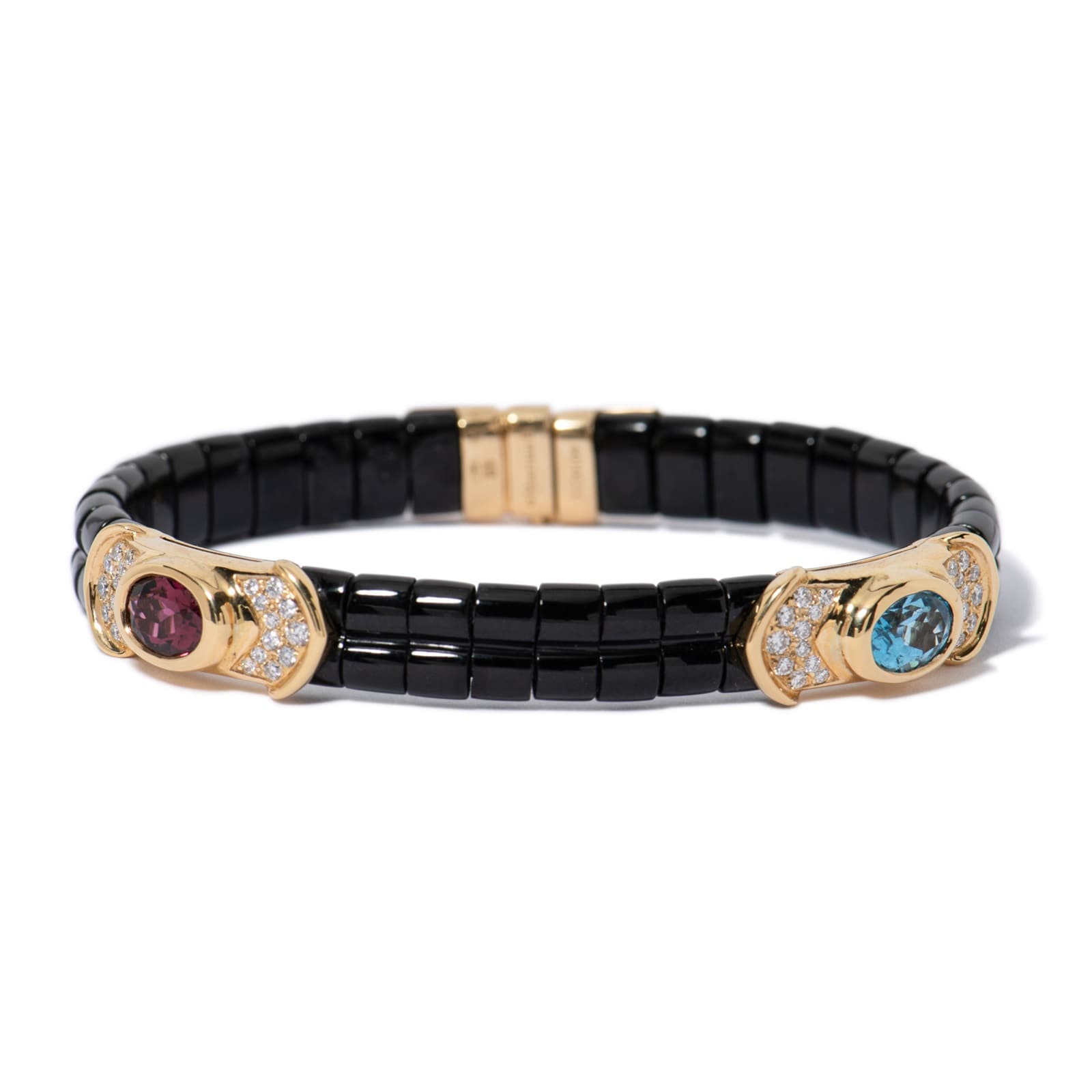 Vintage And Estate Jewelry Vintage 18K Yellow Gold Marina B Diamond & Multi-Color Stone Bracelet