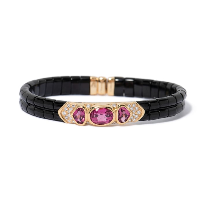 Vintage And Estate Jewelry Vintage 18K Yellow Gold Marina B Diamond & Multi-Color Stone Bracelet