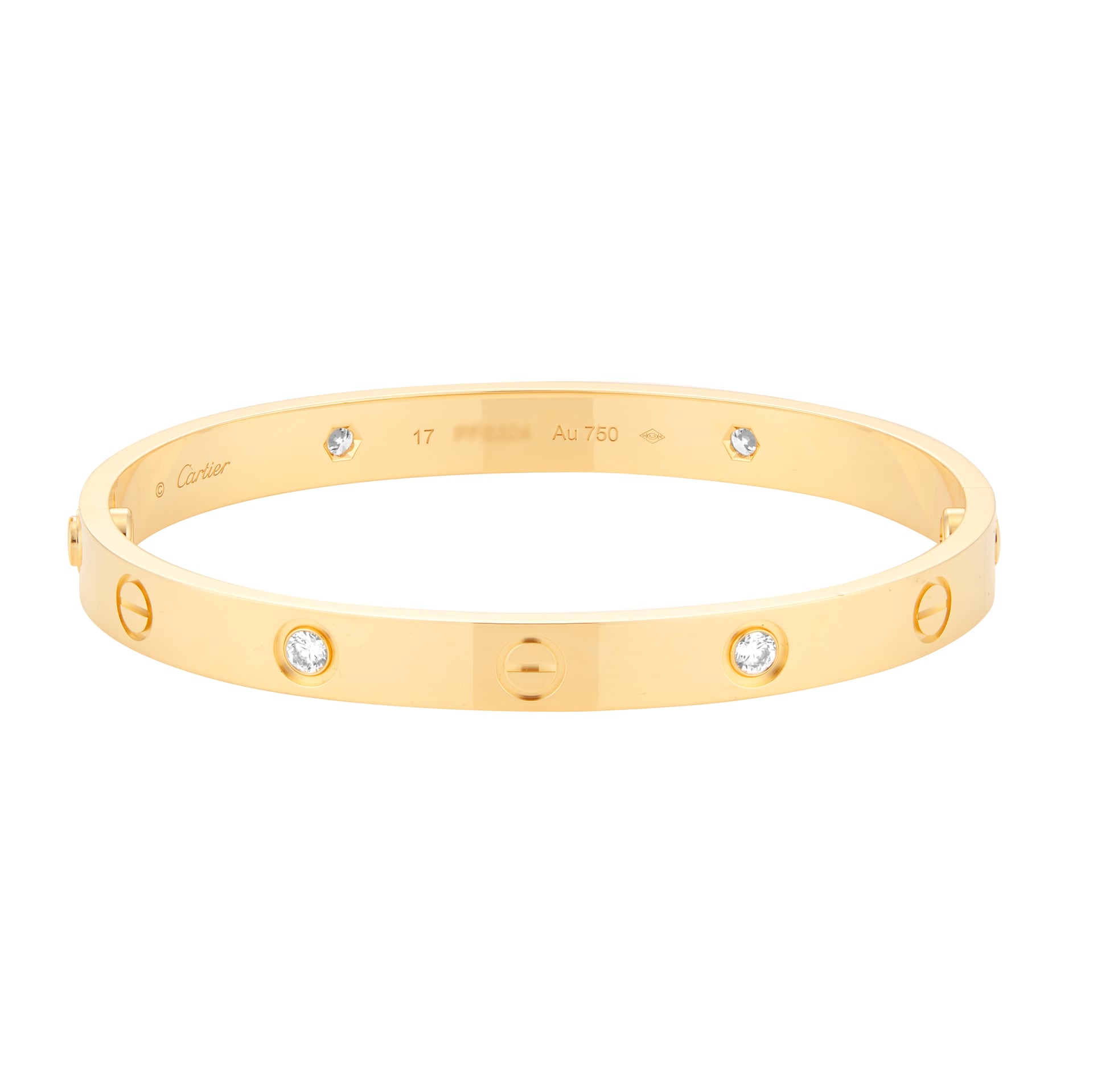 Pre-Owned Cartier Love 4 Diamond Bracelet Classic Model B6035917 - Size 17 Pre-Owned Cartier Love 4 Diamond Bracelet Classic Model B6035917 - Size 17