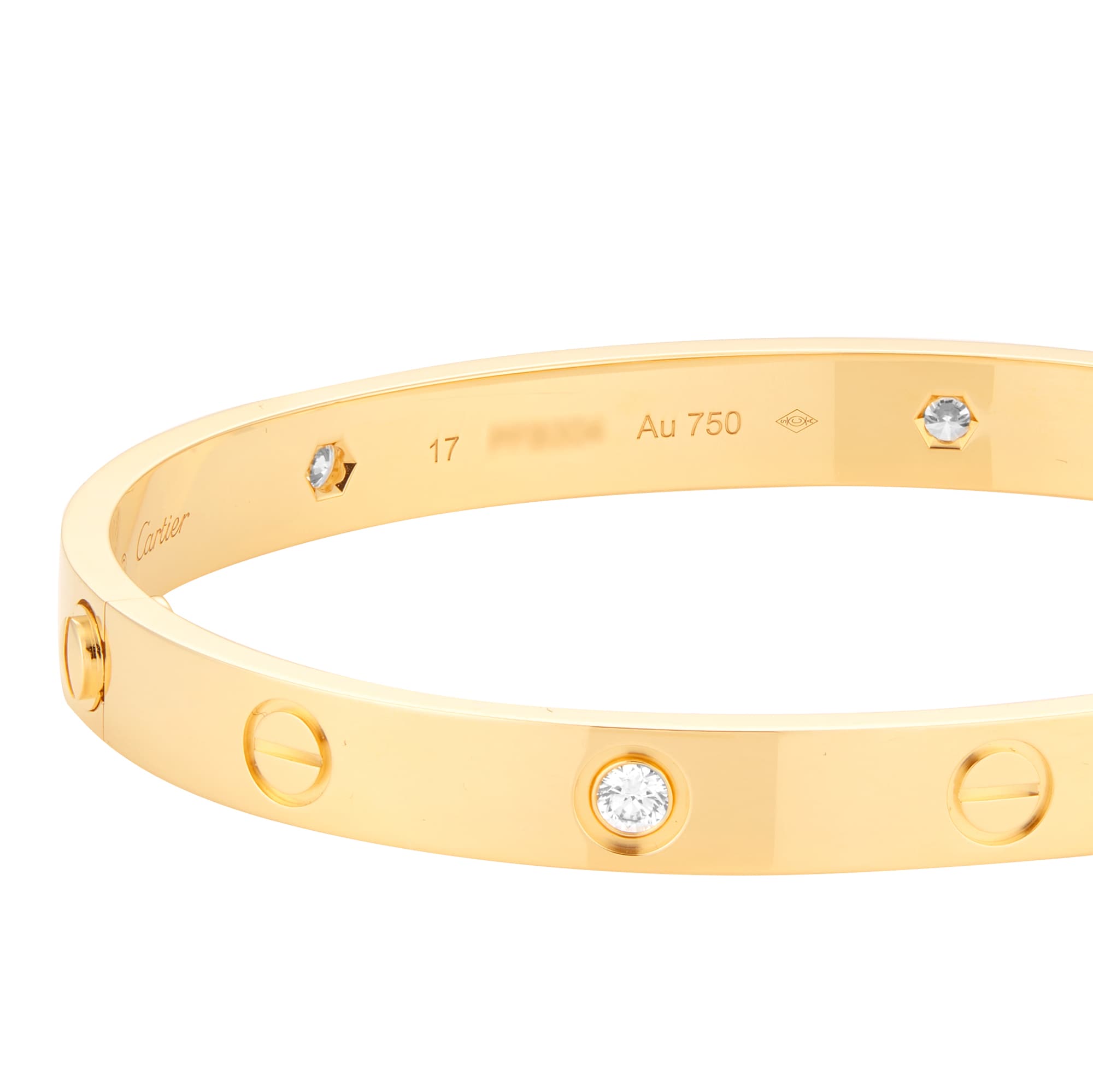Pre-Owned Cartier Love 4 Diamond Bracelet Classic Model B6035917 - Size 17 Pre-Owned Cartier Love 4 Diamond Bracelet Classic Model B6035917 - Size 17
