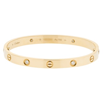 Pre-Owned Cartier Love Bracelet Classic Model 4 Diamonds B6070018 - Size 18