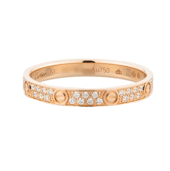 Pre-Owned Cartier Love Ring Small Model Paved Diamonds B4218151 - Ring Size 51