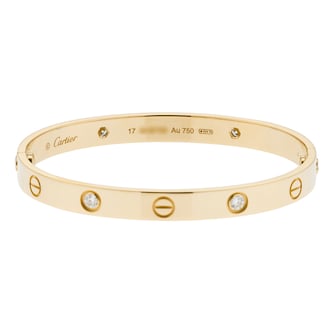 Pre-Owned Cartier Love Bracelet Classic Model 4 Diamonds B6035917 - Size 17