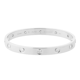 Pre-Owned Cartier Love Bracelet Small Model 10 Diamonds B6040716 - Size 16