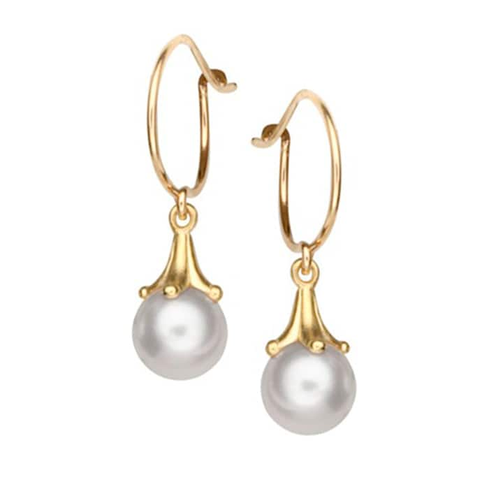 Paul Morelli 18k Yellow Gold 6mm Cultured Pearl Hoop Top Drop Earrings