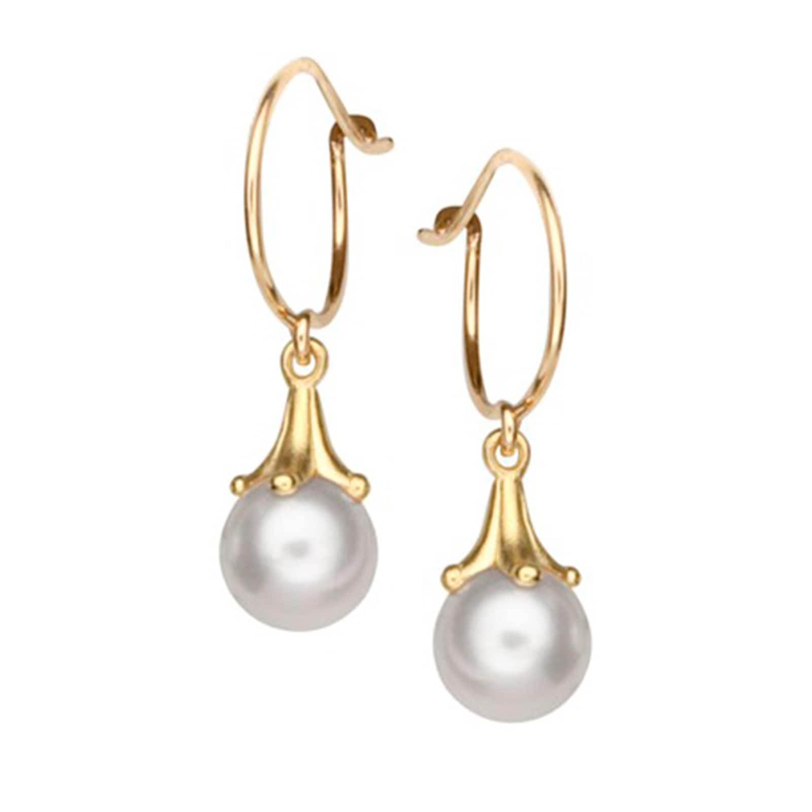 Paul Morelli 18k Yellow Gold 6mm Cultured Pearl Hoop Top Drop Earrings ...