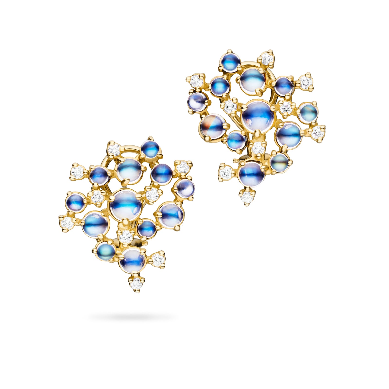 Paul Morelli 18k Yellow Gold 0.65cttw Diamond and 5.48cttw Moonstone Bubble Clip Earrings