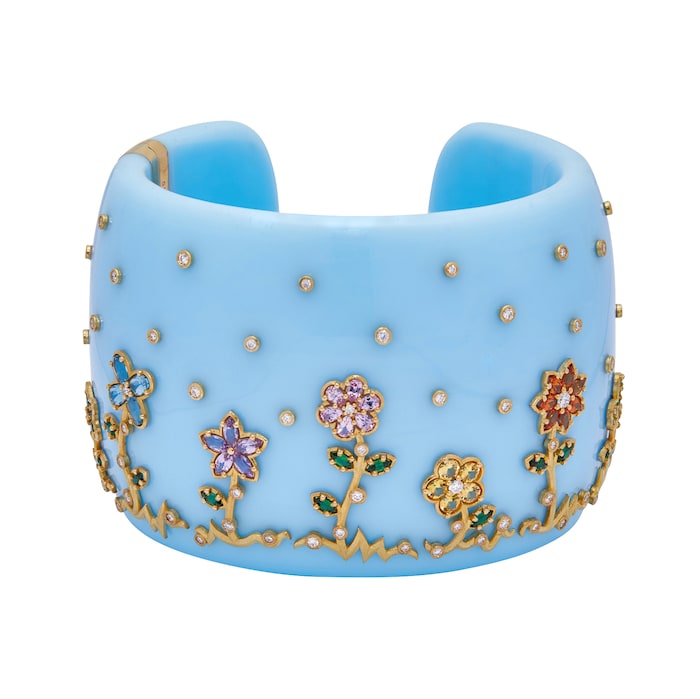 Paul Morelli 18k Yellow Gold 0.87cttw Diamond and Gemstone Acrylic Wild Child Flower Cuff