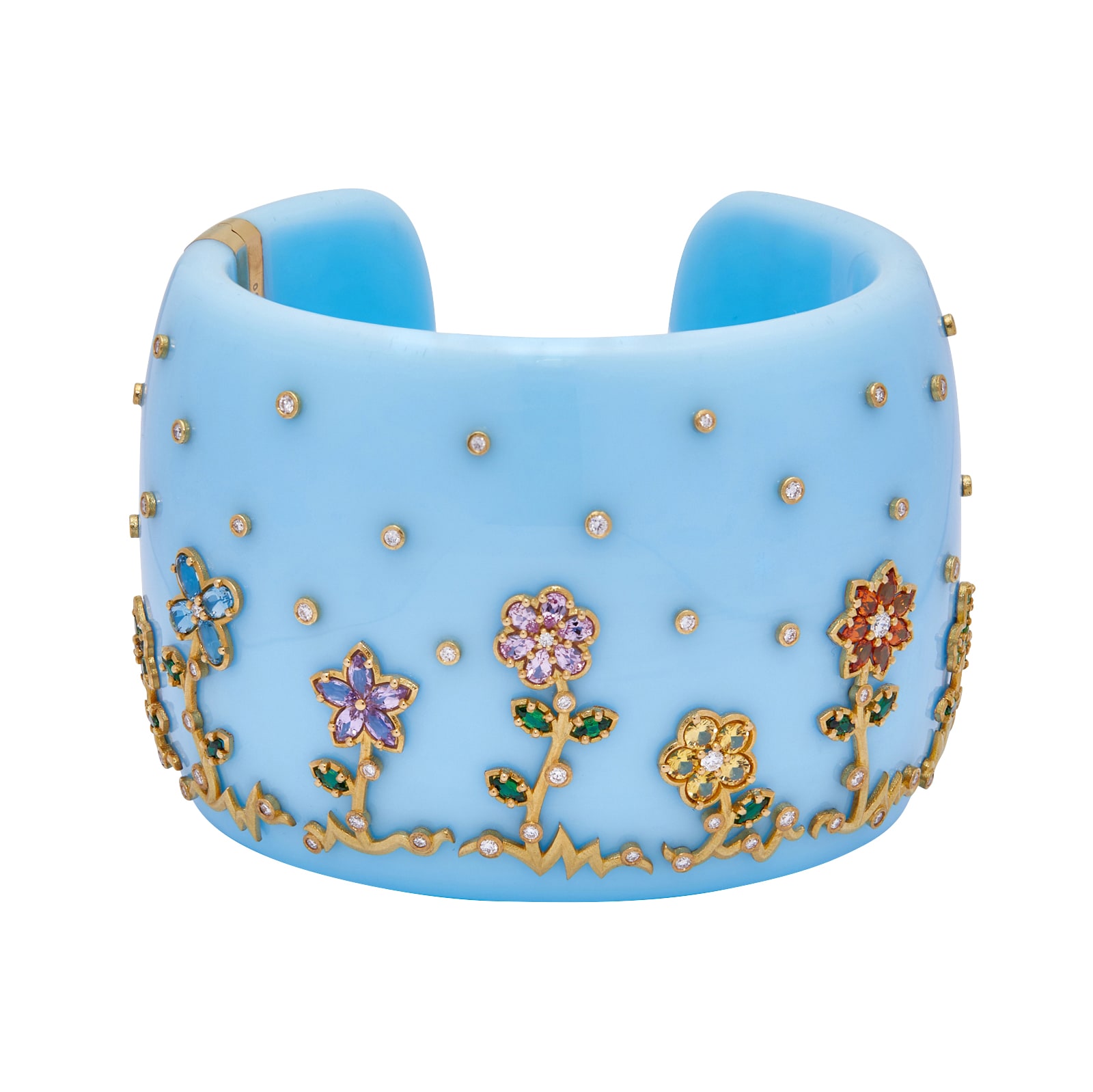 Paul Morelli 18k Yellow Gold 0.87cttw Diamond and Gemstone Acrylic Wild Child Flower Cuff