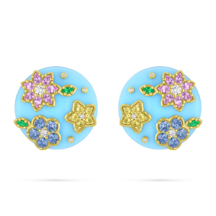 Paul Morelli 18k Yellow Gold and Blue Acrylic Wild Child Disc Clip Earrings