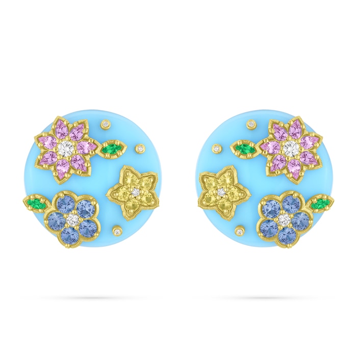 Paul Morelli 18k Yellow Gold and Blue Acrylic Wild Child Disc Clip Earrings