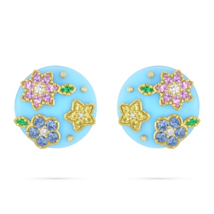 Paul Morelli 18k Yellow Gold and Blue Acrylic Wild Child Disc Clip Earrings