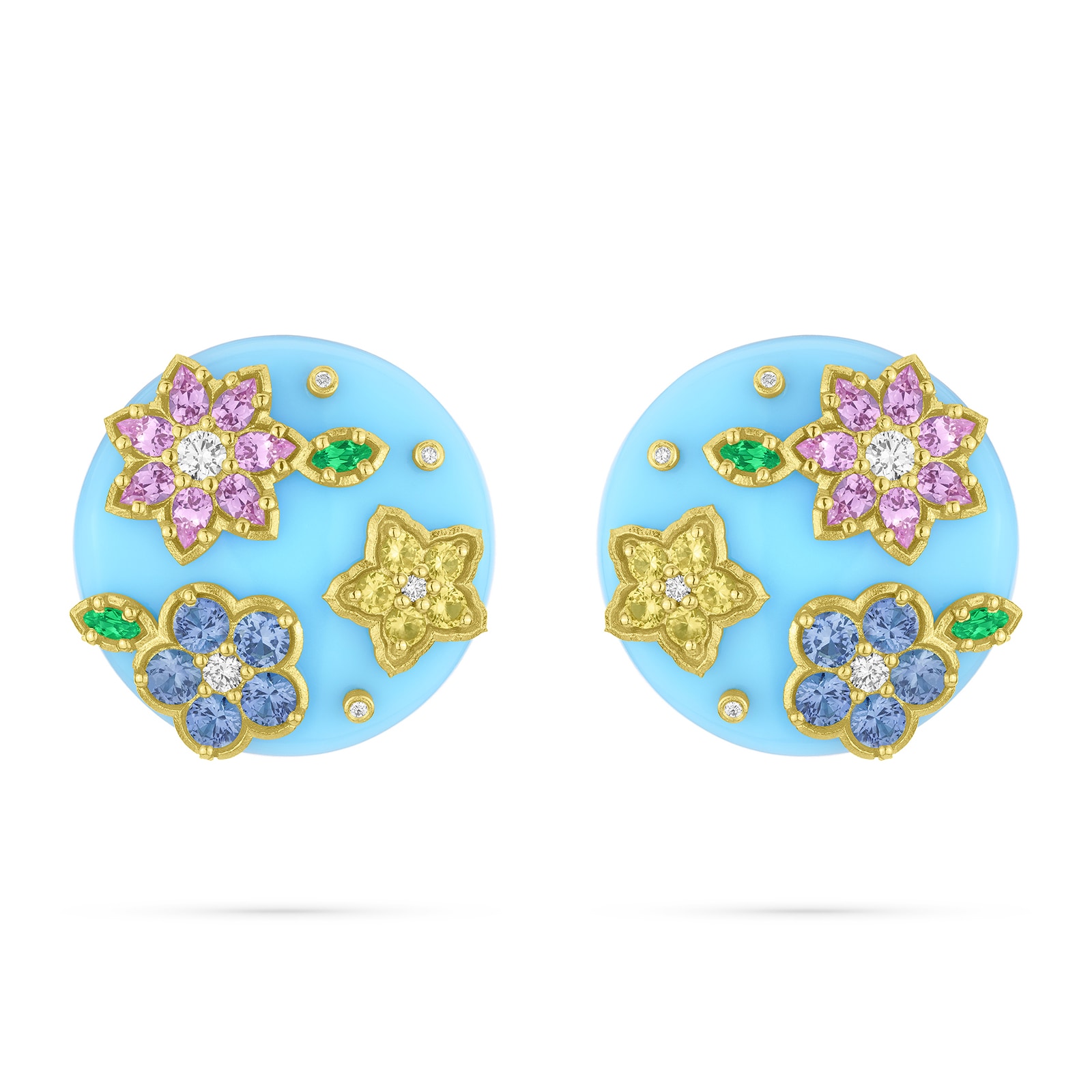 Paul Morelli 18k Yellow Gold and Blue Acrylic Wild Child Disc Clip Earrings