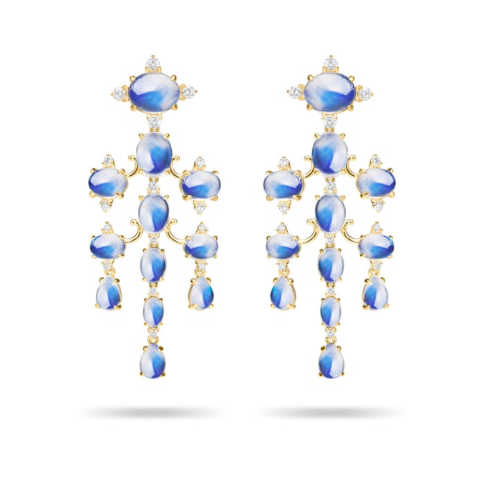 Paul Morelli 18k Yellow Gold 1.11cttw Diamond and Moonstone Chandelier Earrings